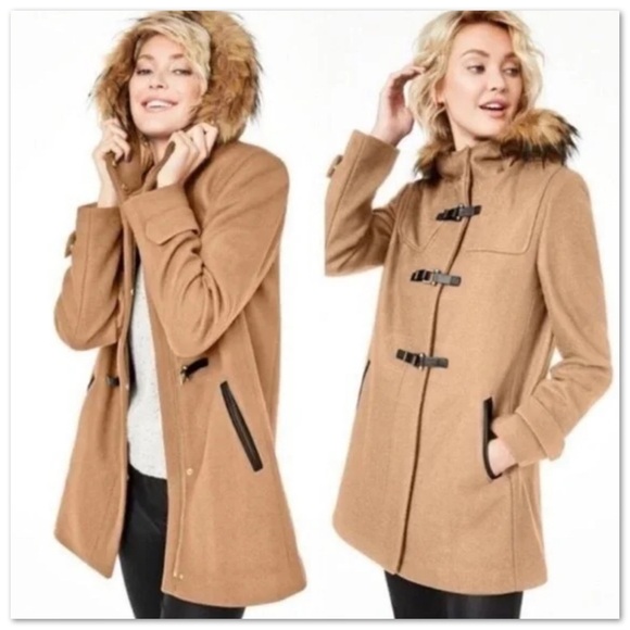 Cole Haan Tan Pea Coat with Hood and Wool Blend Fabric - Picture 6 of 6